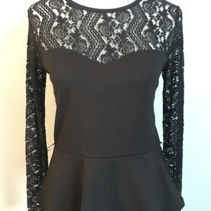 Black Lace Peplum Top